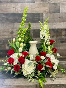 Red and White Urn Wreath – Flowers By Steve, Inc., Haverhill MA