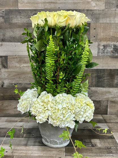 White rose column –  Flowers By Steve, Inc., Haverhill MA