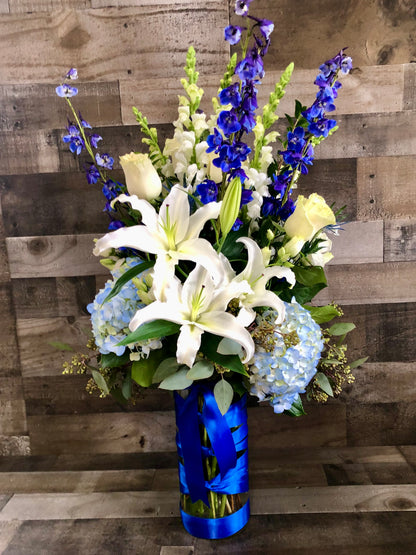 SYMPATHY WRAPPED IN BLUE –  Flowers By Steve, Inc., Haverhill MA