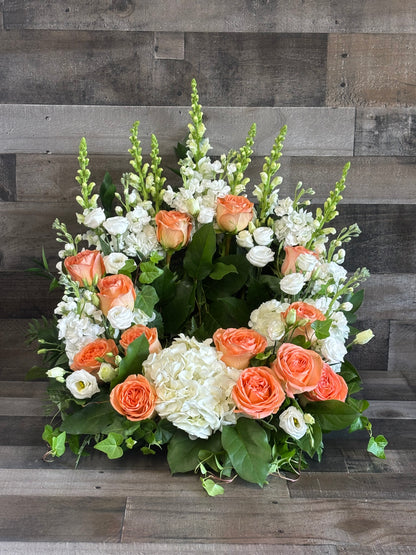 Peach and white cremation wreath –  Flowers By Steve, Inc., Haverhill MA