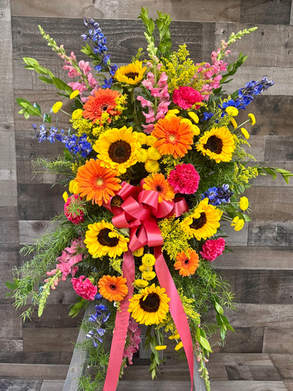 Rays of sunshine standing spray –  Flowers By Steve, Inc., Haverhill MA