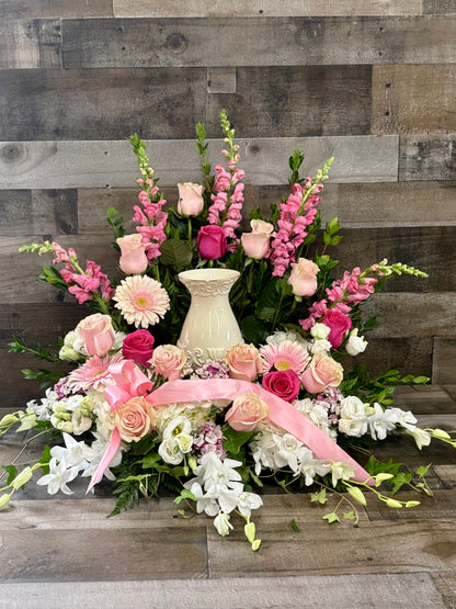 Shades of pink Urn Tribute –  Flowers By Steve, Inc., Haverhill MA