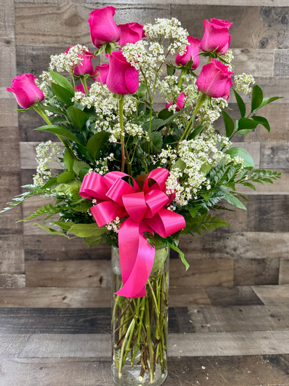 Hot Pink Rose Arrangement –  Flowers By Steve, Inc., Haverhill MA