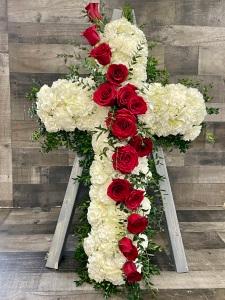 Red and White Cross –  Flowers By Steve, Inc., Haverhill MA