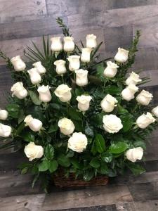 White Rose Funeral Basket –  Flowers By Steve, Inc., Haverhill MA