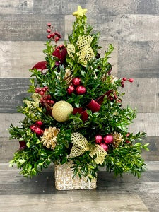 Boxwood Tree Burgundy & Golds